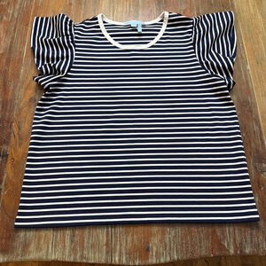 Striped Puff-Sleeve Tee - Navy & White